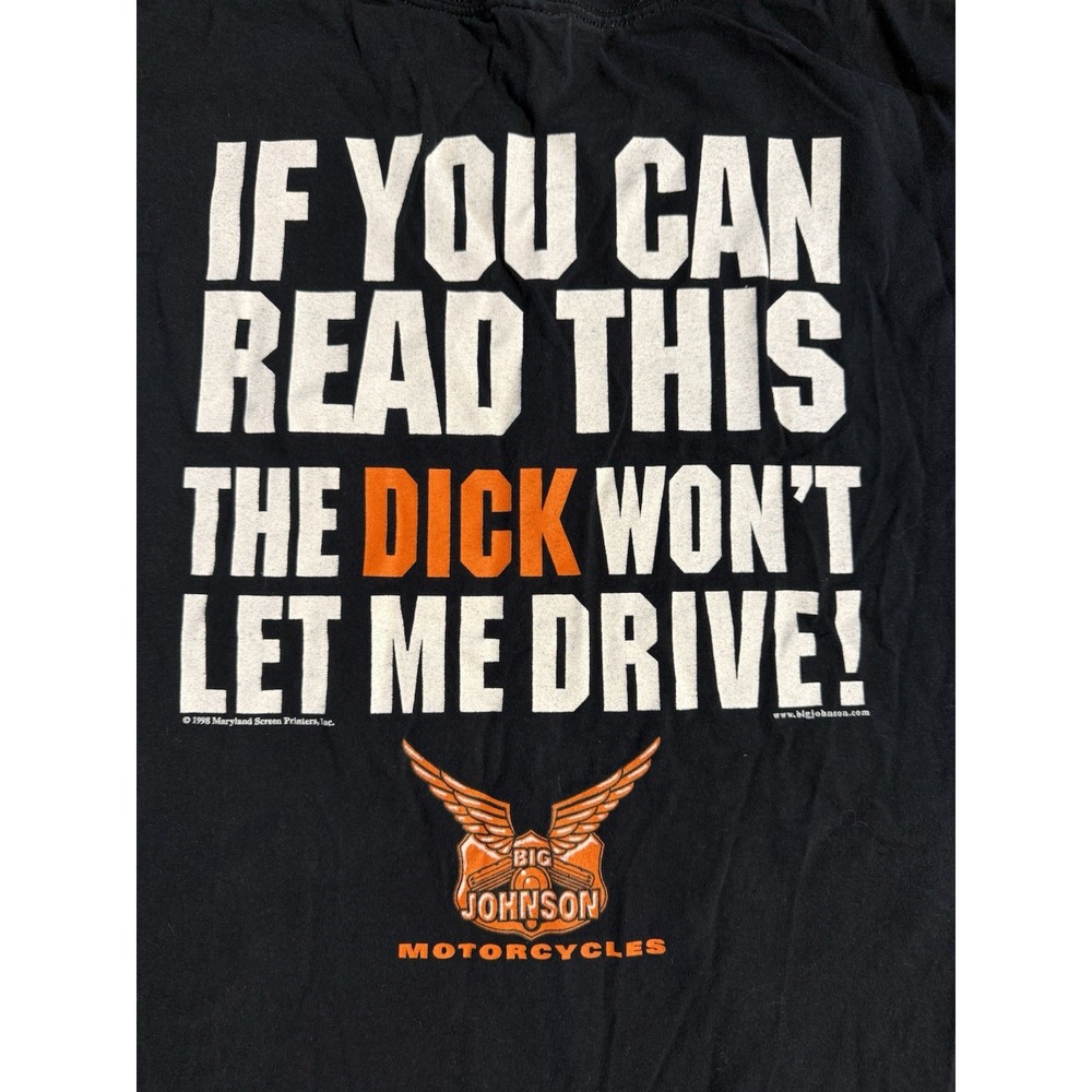 Vintage Big Johnson Motorcycles T-Shirt‎ 1998 Graphic Funny Retro Tee XL USA